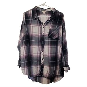 Terra & Sky Purple And Teal Plaid Button-Up Long Sleeve Shirt Size 2X